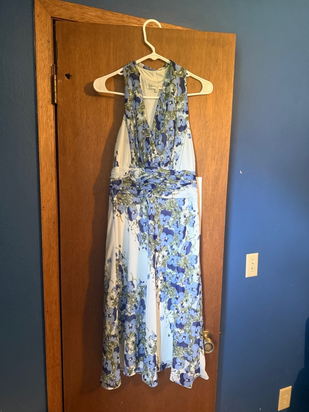 Evan Picone NWT Blue Floral Midi Summer leeveless Dress size 10